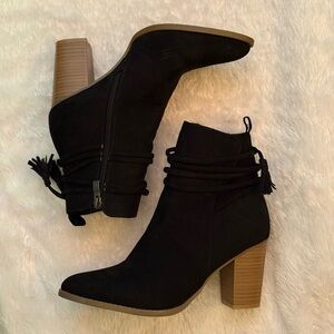 Maurices Black Heeled Boots with Tassel Detail